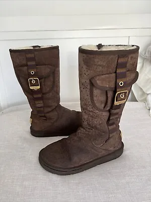 UGG 1895 Retro Cargo Pocket Buckle Boots Women's Size 6 Suede Shearling Zip BS • $19.49
