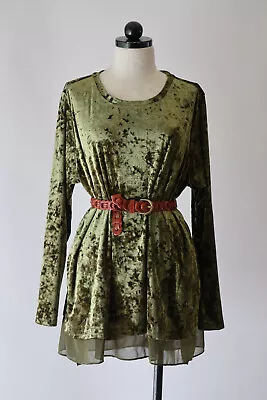 LOGO Lori Goldstein Green Velvet Sheer Chiffon Trim Blouse Tunic Top Women 2X • $34.99