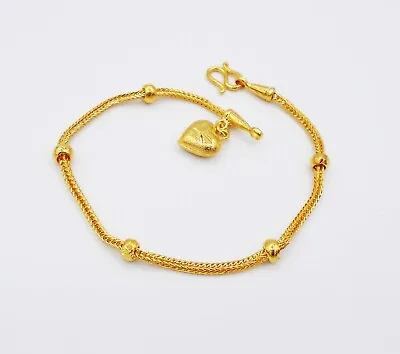 $25.70 • Buy Heart 22K 23K 24K Thai Baht Yellow Gold GP Bracelet Bangle Jewelry Women 7 Inch 
