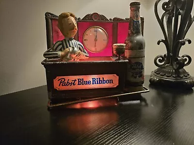 Vintage Pabst Blue Ribbon Bartender Working Light And Clock  • $218