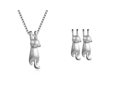  SUPER Adorable Kitten Cat Silver SP Jewelry Set: Necklace&Earring • $12.99