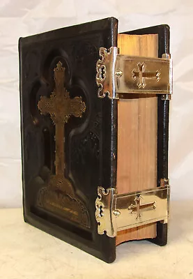 C1885 Antique Catholic Family Holy Bible Latin Vulgate **CLASPS** Haydock • $375