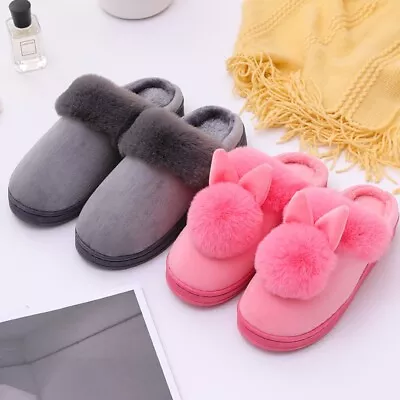 Plush Bunny Rabbit Cotton Slippers Household Plush Footwear  Women • $21.63