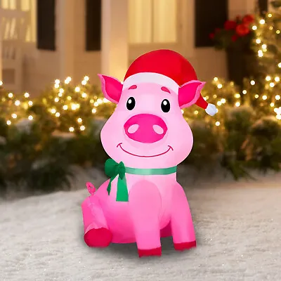 Airblown Inflatables 3.5 Foot Christmas Pig In Santa Hat Decoration • $39.95