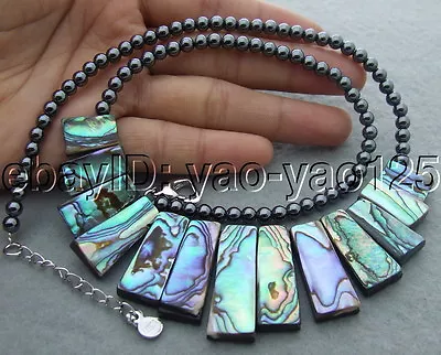 Ntural Paua Abalone Shell Hematite Necklace 18  Free Shipping • $18