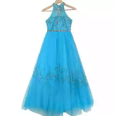 Sky Blue Beaded Halter Pageant Quinceanera Homecoming Gown | XS • $15