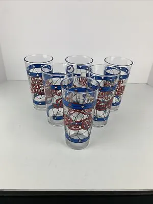 0082-Vintage Pepsi Cola  Textured Stained Glass Style Retro Tumblers 6 GLASSES • $30