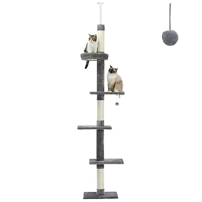 PETEPELA Cat Tree Tower Scratching Post Floor To Ceiling 5-Tier Height Adjustabl • $65.99