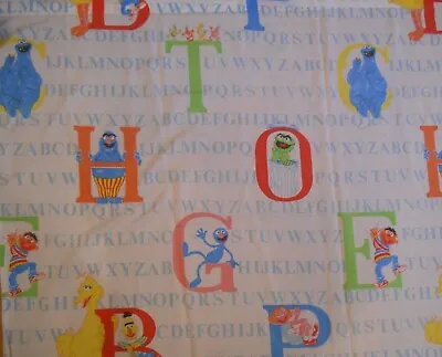 Vintage SESAME STREET Alphabet Letters Muppets Flat TWlN Bed Sheet Fabric • $16.99