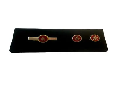 Vintage Anson Red Oval Masonic Bullet Back Cufflinks & Tie Clasp • $40.99