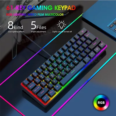 60% True Mechanical Gaming Keyboard Untra-Compact Wired LED RGB Backlit 61 Key • $35.99