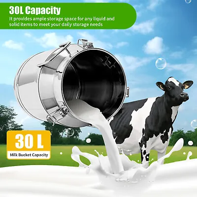 30 L Stainless Steel Milk Can Wine Pail Bucket Jug Oil Barrel Canister With Lid • $92