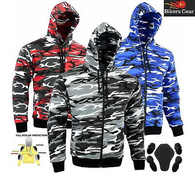 MENS CAMO FLEECE HOODIE Zip UP REMOVABLE CE ARMOUR MOTORBIKE MOTORCYCLE JACKET • $82.05