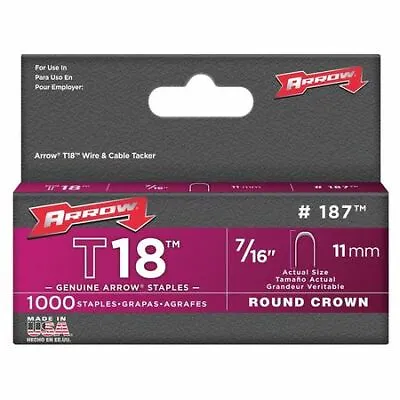 Arrow 187 3/16  X 7/16  T18 Round Crown Staples 1000 Pk. • $3.79