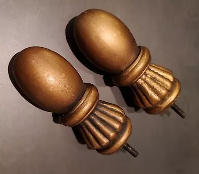 $15 • Buy Vintage Finials - Pair - Cast Iron - Antique Gold - BedPost, Curtain Rod