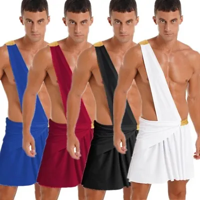 US Sexy Men's Greek Roman Toga Costume One Shoulder Strap Suspender Ruffle Skirt • $13.53