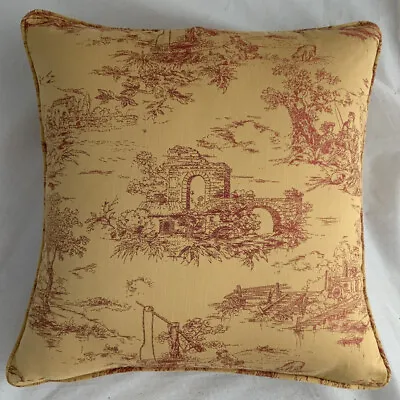 A 16 Inch Cushion Cover In Laura Ashley Toile De Jour Gold/raspberry Fabric • £16.99