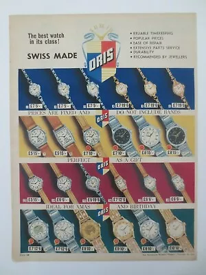 Vintage Australian Advertising 1958 Ad ORIS SWISS MADE WATCHES Range Price Art   • $18.95