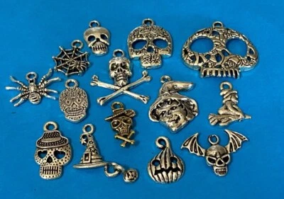 £1.95 • Buy Tibetan Alloy Halloween Charms Antique Silver RIP Witch Sugar Skull Cat Pumpkin