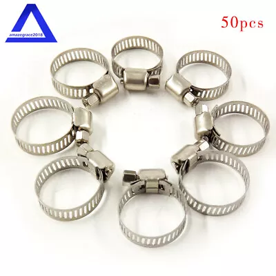 50Pack 3/8 -1/2 Adjustable Stainless Steel Drive Hose Clamps Fuel Line Worm Clip • $9.79