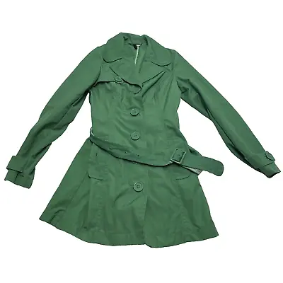 Divided By H&M Green Belted Dressy Trench Coat Jacket Blazer Size 6 Buttons • $19.90