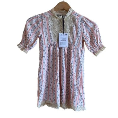 $21.67 • Buy Zara Collection Size 6 Short Sleeve Lace Trim Floral Striped Dress NEW 2022 $86