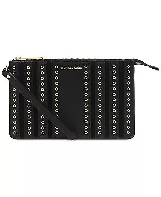 Michael Kors Brooklyn Grommets Black Leathergold Tone zip Wristletclutch • $104.99