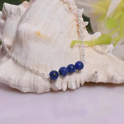 Solid 925 Sterling Silver Chain 17  Lapis Necklace Natural Gemstone A8-0522/1 • $18.99