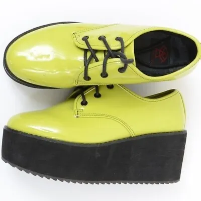 YRU Strange Cult Cvlt Stomp Lo Gree Vegan Emo Leather Womens Platform Shoes SZ 7 • £42.76