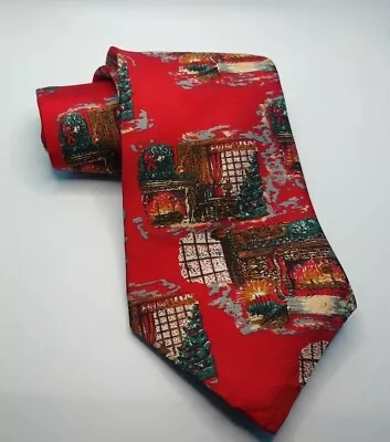 Wembley Christmas Hearth Design Red Silk Tie Men's Fashion Accessory 4  X 58  • $8.99