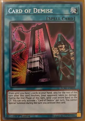 YuGiOh Card Of Demise Secret Rare 1st Edition LCKC-EN029 • $14.95