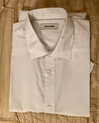 Jack & Jones JJ Joe Mens White Short Sleeve Cotton Blend Plain Shirt Size S New! • £3.50