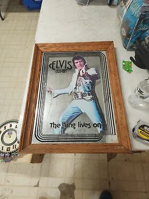 Vintage ELVIS PRESLEY Framed Mirror In Wood Frame 25 X 19  • $134.96