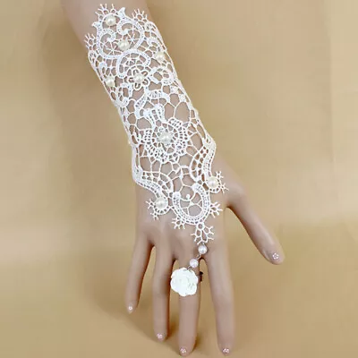 Women Wedding Jewelry White Gothic Flower Lace Bracelet Hand Fashion Slave Ring • £2.87