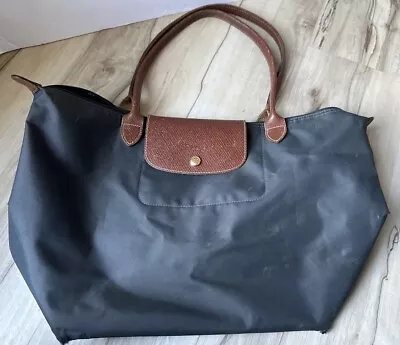 LONGCHAMP Le Pliage Large Nylon Tote 1899089 GUNMETAL Dark Gray With One Pocket • $19.95