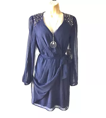 BNWT Warehouse Spotlight Flattering Chiffon Mesh Wrapped Occasion Dress UK 12 • £14