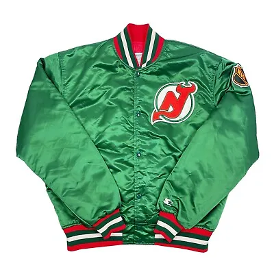 Vtg Rare NHL New Jersey Devils Christmas Starter Satin Bomber Jacket Men’s Large • $450