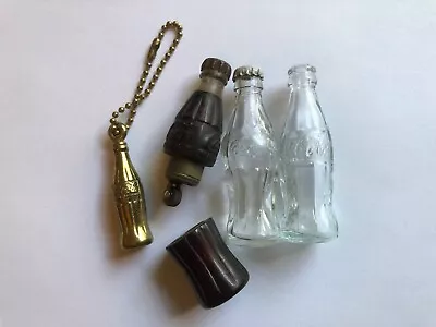 Vintage Lot 4x COCA COLA Mini Bottles - 2 Glass Bottles Cigarette Lighter Etc. • $20