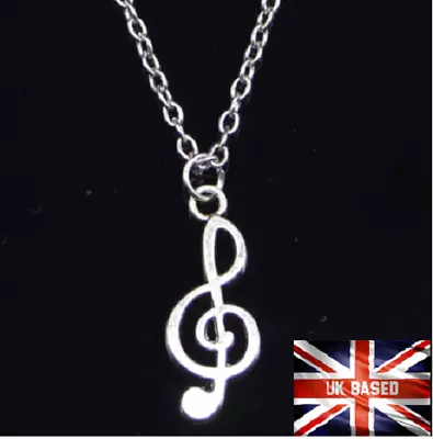 Musical Note Necklace G Clef Pendant Silver Plated Chain Fashion Free Gift Bag • £3.49