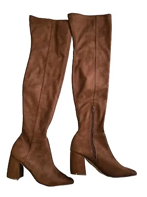 Nine West SZ 9 Nordstrom Tall Brown Over The Knee Boots Vegan Suede Block Heel • $70