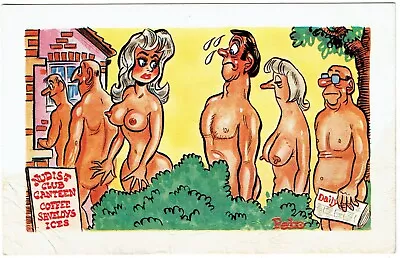 Sunny Pedro Comic Postcard 'nudist Club Canteen Queue' • £1.49