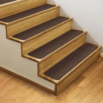 12 SKID-RESISTANT DOUBLE-RIBBED Carpet Stair Treads 8 X30  BITTERSWEET BROWN • $115.95