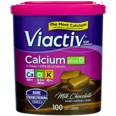 3 Pack Viactiv Calcium Plus D Dietary Supplement Chews Milk Chocolate 100 Ct • $46.98