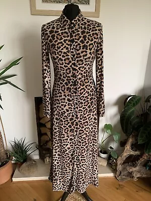 Stunning ZARA Animal Leopard Print Maxi Midi Dress - Size Small - Long Sleeves • £29.99
