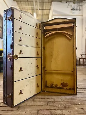 Wardrobe Steamer Trunk Beautiful Stamps 43” X 21” Vintage 1900 Innovations Brand • $299