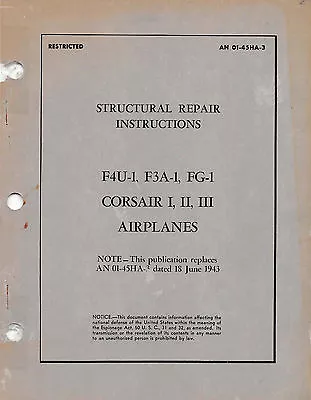 F4U-1 F3A FG-1 Structural Repair Instructions World War II Bk Flight Manual-CD • $39.99