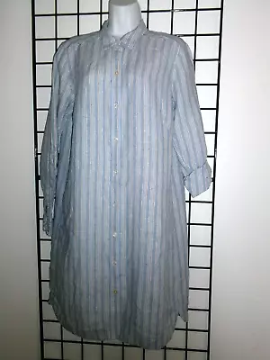 J. Jill / Love Linen 🌸 Size Medium==blue & White Striped Shift Midi Dress • $24.50