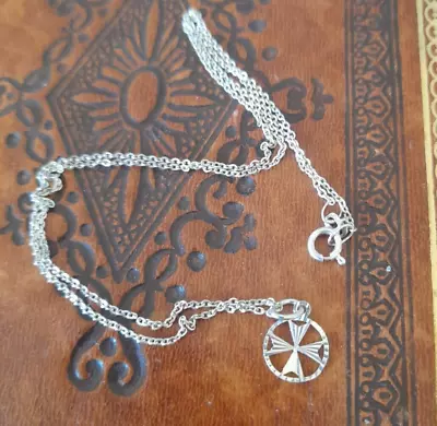 Vintage Small Silver Maltese Cross Pendant And Silver Chain • £12.99
