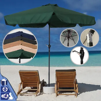 Beach Umbrella Parasol 2.2M Aluminium 6 Ribs Round Tilting Crank & Flap Home • £22.85