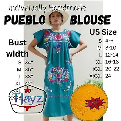 Handcrafted Mexican Pueblo Dress: Long Cotton Blend Vibrant Colors Authentic • $29.99